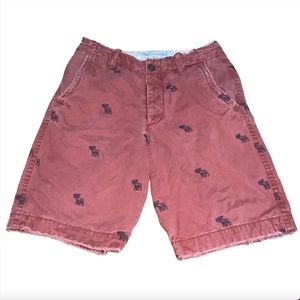 Abercrombie Fitch Shorts Mens 32 Red All Over Embroidered Moose Logo Chino Heavy